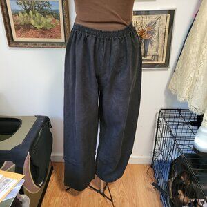 Vintage 90's Baggy Black Linen Elastic Waist Pants Size M